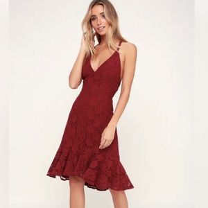 Lulus Love Like You Mean It Wine Red Backless
Lace Midi Dress